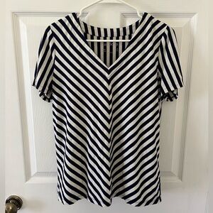 AnyBody Navy and White Chevron Stripe Tee